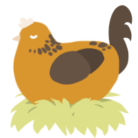 A orange and bark chicken with a neck-speckle pattern