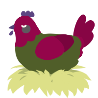 A olive and maroon chicken with a head pattern