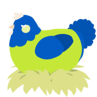 A lime and ultramarine chicken with a head pattern