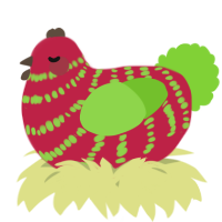 A crimson and grass chicken with a bar pattern
