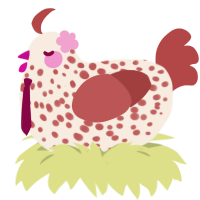valentines choco, a cream and red chicken with a speckle pattern