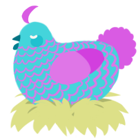 A aqua and orchid chicken with a lace pattern