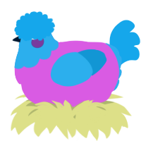 A orchid and sky chicken with a head pattern