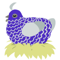 A indigo and silver chicken with a lace pattern