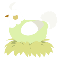 A apple and white chicken with a head pattern