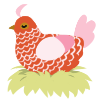 Sunset, a vermilion and rose chicken with a lace pattern