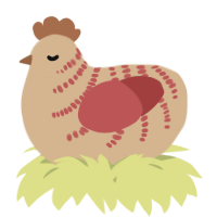 A beige and red chicken with a half-bar pattern