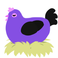 A blurple and black chicken