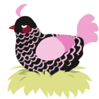 Cozy, a sable and pink chicken with a lace pattern