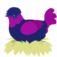A navy and plum chicken with a head pattern