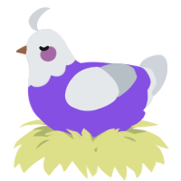 A blurple and mist chicken with a head pattern