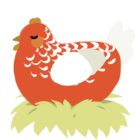 A vermilion and white chicken with a half-lace pattern
