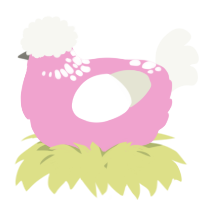 A pink and white chicken with a neck-speckle pattern