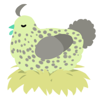 A apple and ash chicken with a speckle pattern