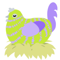 A lime and lilac chicken with a bar pattern