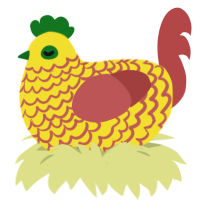 (unnamed), a yellow and red chicken with a lace pattern