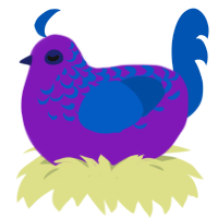 A violet and ultramarine chicken with a half-lace pattern