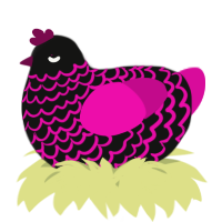A black and fuchsia chicken with a lace pattern