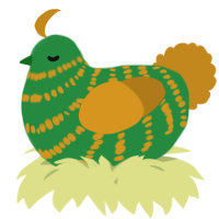 A viridian and ochre chicken with a bar pattern
