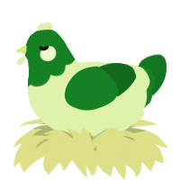 A apple and leaf chicken with a head pattern
