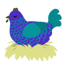 A indigo and teal chicken with a lace pattern