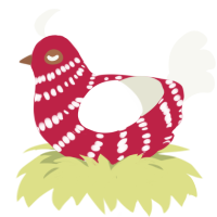 Red Velvet, a crimson and white chicken with a bar pattern