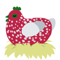 Toadstool, a crimson and mist chicken with a speckle pattern