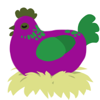 A plum and viridian chicken with a neck-speckle pattern