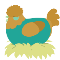 A turquoise and gold chicken with a head pattern