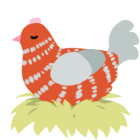 A vermilion and silver chicken with a bar pattern