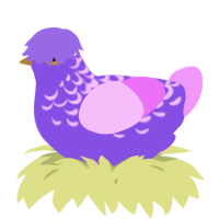 A blurple and lavender chicken with a half-lace pattern