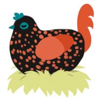 chester the cheetah, a sable and vermilion chicken with a speckle pattern
