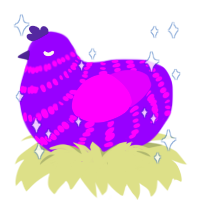 ourple eyeassault, a violet and amethyst chicken with a bar pattern