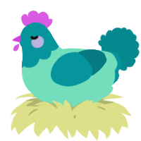 A mint and teal chicken with a head pattern
