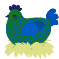 A leaf and ultramarine chicken with a double-lace pattern