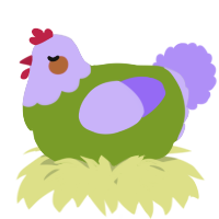 A chartreuse and lilac chicken with a head pattern