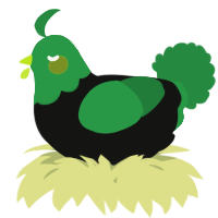 A black and viridian chicken with a head pattern