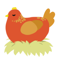 Enara, a vermilion and orange chicken with a neck-speckle pattern