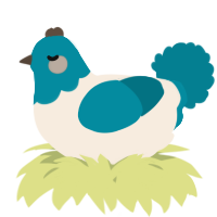 A cream and sea chicken with a head pattern