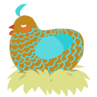 A ochre and aqua chicken with a lace pattern