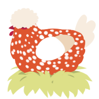 A vermilion and cream chicken with a speckle pattern