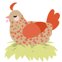 A beige and vermilion chicken with a speckle pattern