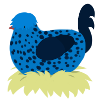 A sapphire and tumblr chicken with a speckle pattern
