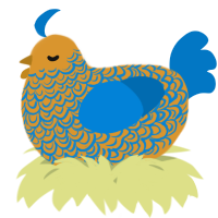 A orange and sapphire chicken with a double-lace pattern