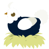 A tumblr and white chicken with a head pattern