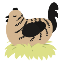 A beige and sable chicken with a half-bar pattern