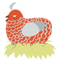 A vermilion and silver chicken with a lace pattern