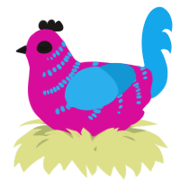 A fuchsia and sky chicken with a half-bar pattern