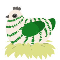 A cream and leaf chicken with a bar pattern