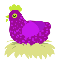 A plum and amethyst chicken with a speckle pattern